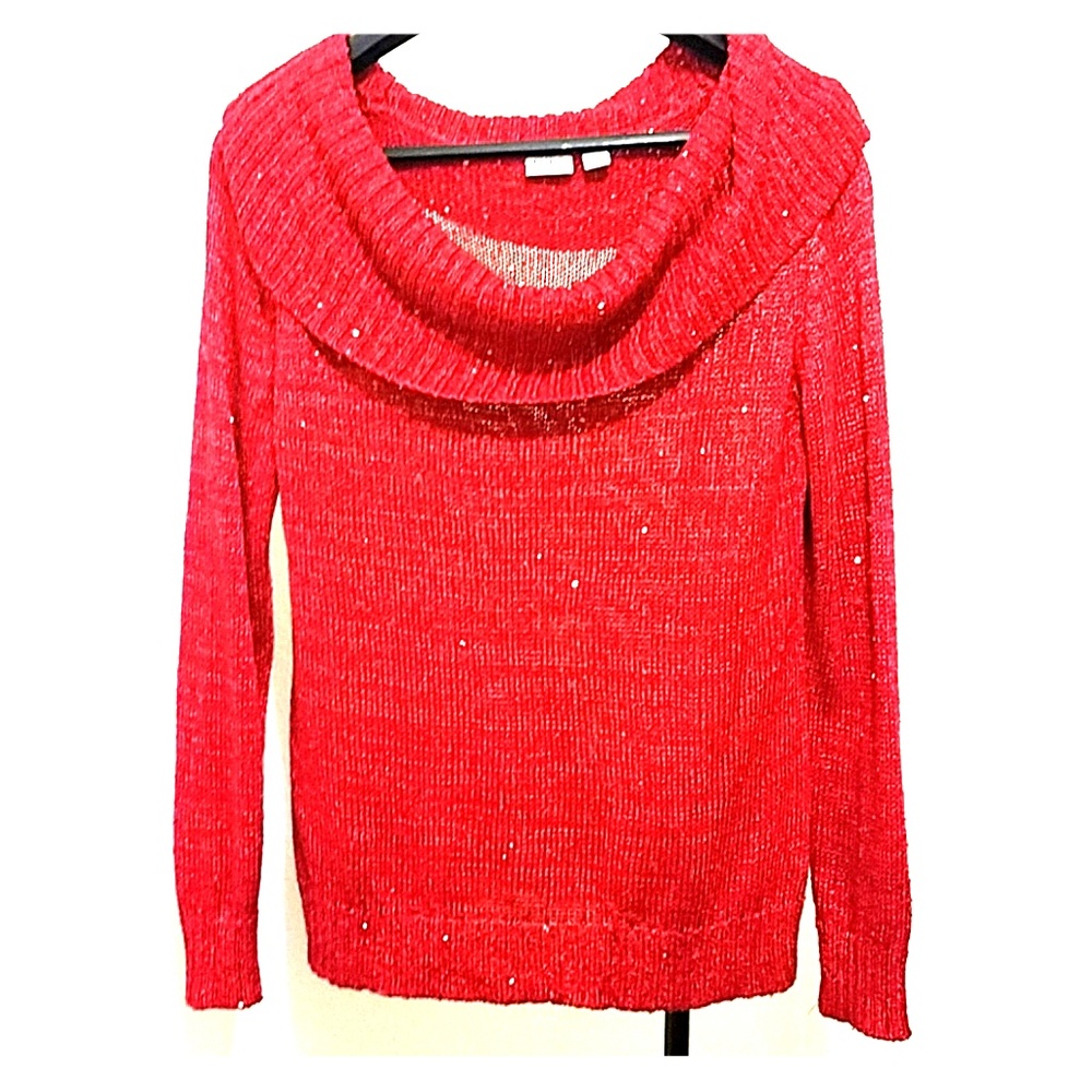 Red Sparkly Holiday Cowl Neck Sweater 22/24